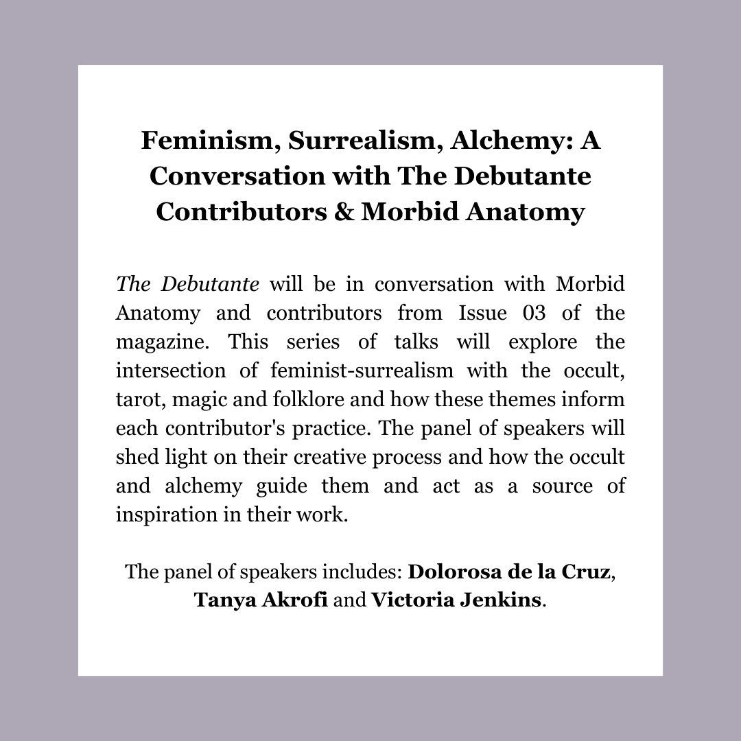 ✨ Sunday 23rd July 7pm (BST) ✨

Join us for an evening of feminist-surrealist alchemical exploration &amp; insight in collaboration with <a href="/morbidanatomy/">Morbid Anatomy</a> and Issue 03 contributors. 

Tickets here:
morbidanatomy.org/events-tickets…