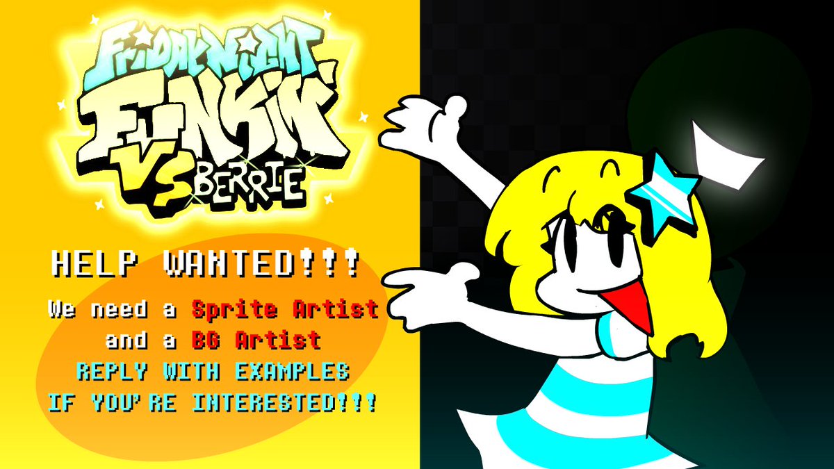 vsberrieteam's tweet photo. Hello folks! We here at VS Berrie are in need of some help for V2

We are looking for folks who can match the quality and style of the art in the mod (Examples below)

You will be DMed by this account or the director @/TgmGavyn 
#fridaynightfunkinmod #FNF https://t.co/759kplV3q9