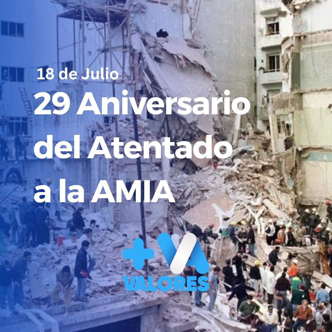 danydipaolo's tweet photo. Desde Más Valores queremos abrazar a toda la comunidad judía en la Argentina y en especial a los familiares de las 85 víctimas del atentado a la sede de la #Amia . A #29años del hecho, no olvidamos y seguimos exigiendo justicia. https://t.co/PtsRf1Qnxc