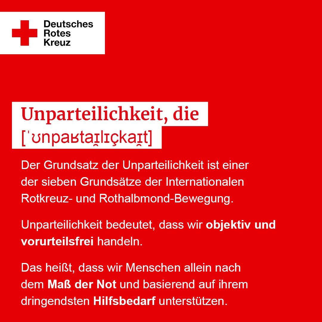 #Unparteilichkeit: Eine unverzichtbare Grundlage unserer Arbeit! Wir helfen Menschen allein nach der Maß der Not und unabhängig von z.B. Herkunft, Religion oder politischen Überzeugungen.
Warum ist das so wichtig? ⬇️(1/4)