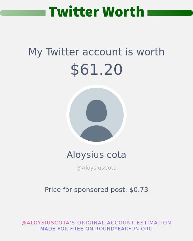 AloysiusCota's tweet photo. My Twitter worth is: $61.20

➡️ https://t.co/2PdCt12coA https://t.co/uYs3GKSjKE