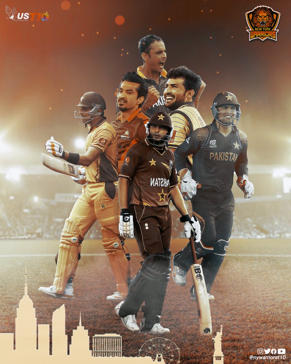 nywarriorst10's tweet photo. We are thrilled to announce the arrival of cricket legends Misbah Ul Haq, Shahid Afridi, Kamran Akmal, Umaid Asif, Sohail Khan, and Abdur Rehman to the New York Warriors!

#NewYorkWarriors #PakistanLions #CricketIcons #USMASTERST10 #LetsGoWarriors https://t.co/hnvbH1V3lF