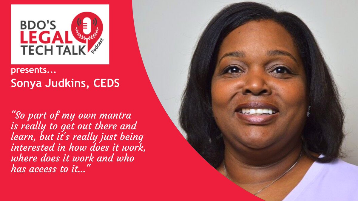 Fantastic new episode of <a href="/BDO_USA/">BDO USA</a>'s #LegalTechTalk #podcast with Sonya Judkins of #TMobile! Amazing insights into #dataprivacy, #ediscovery, #datasecurity &amp; #lifelessons #careerlessons along the way!

bit.ly/blttep13  
bit.ly/alttep13 
bit.ly/slttep13