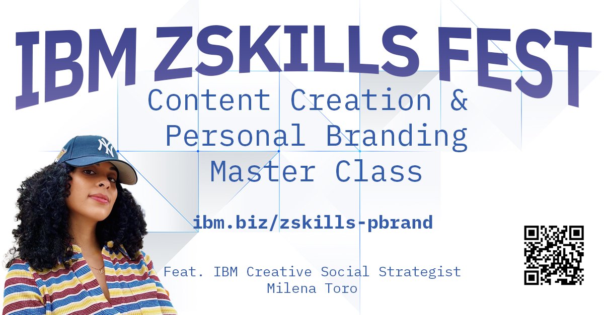 Week 2 of #zSkillsFest is focused on Advocacy. We are starting the week off strong with Milena Toro's master class in personal branding, on Wednesday July 19th, which is not to be missed!

Register now: ibm.biz/zskillsfest