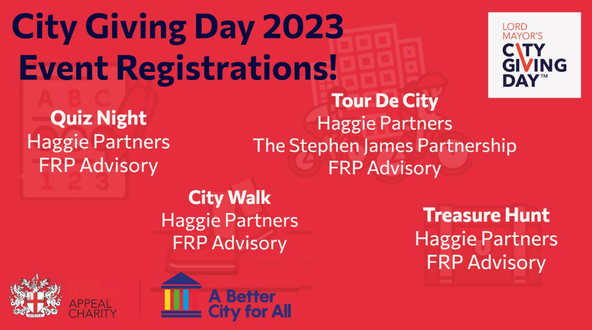 We’re so excited to see all the new event sign-ups for #CityGivingDay2023 and a big thank you to Hays Plc and @DaiwaEurope for registering for #CGD!
To find out more about #CGD2023 on 26 September and how you can get involved click here: bit.ly/3FlKitw