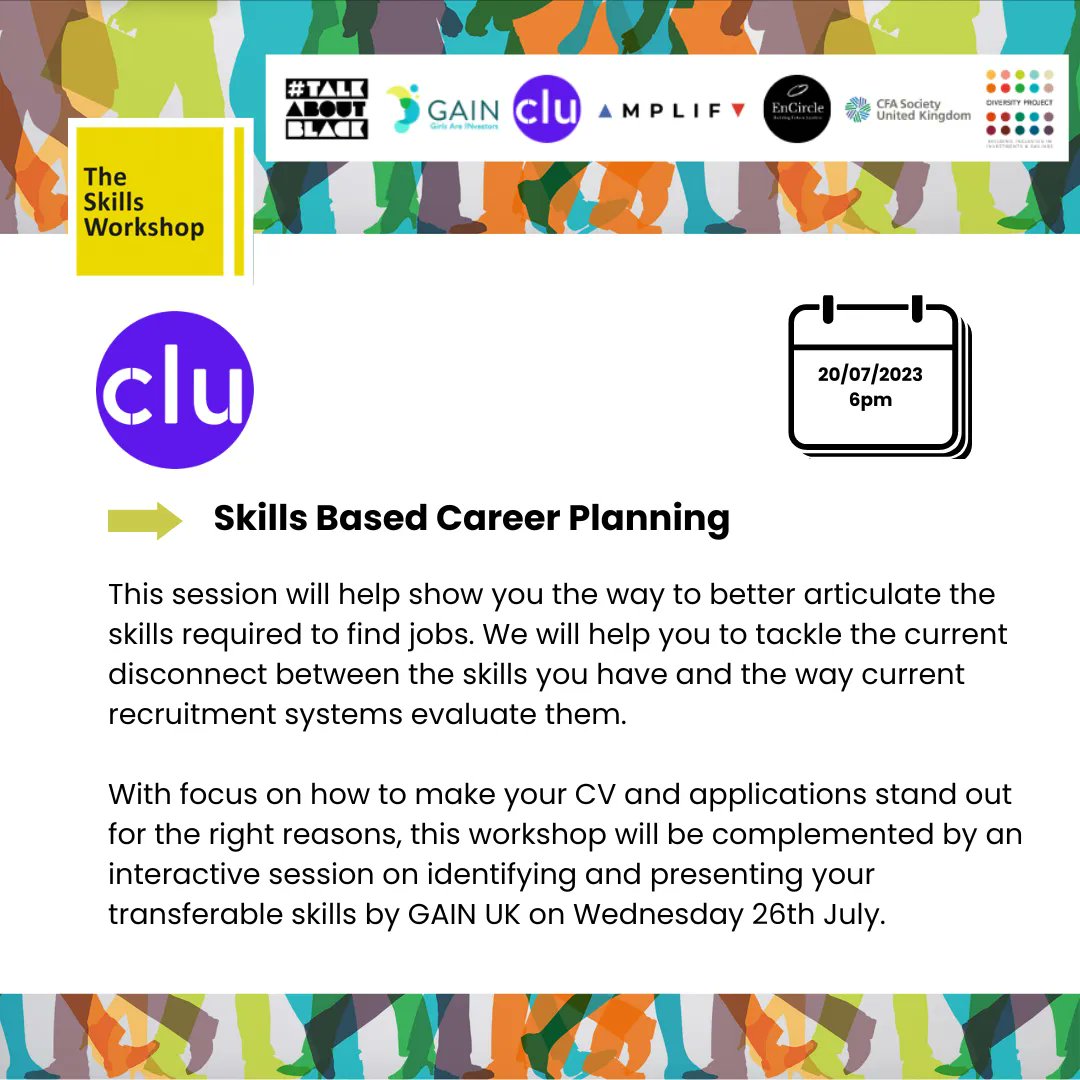 Want to learn how to master your career goals by focusing on your skills? Of course you do! Join us for our next session with Clu on Thursday 20th July, from 6:00pm. Register here: buff.ly/43uBXNs @diversityproj