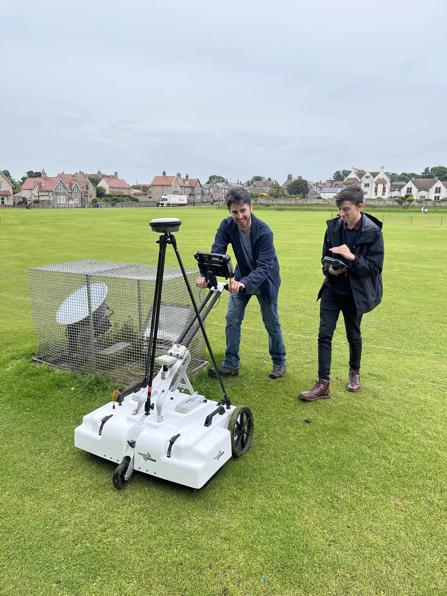 brparchaeology's tweet photo. ...and we are breaking out the ground penetrating radar! A massive day of #geophys data collection, even with the rain. Look at those smiles! https://t.co/GbxYETS19h