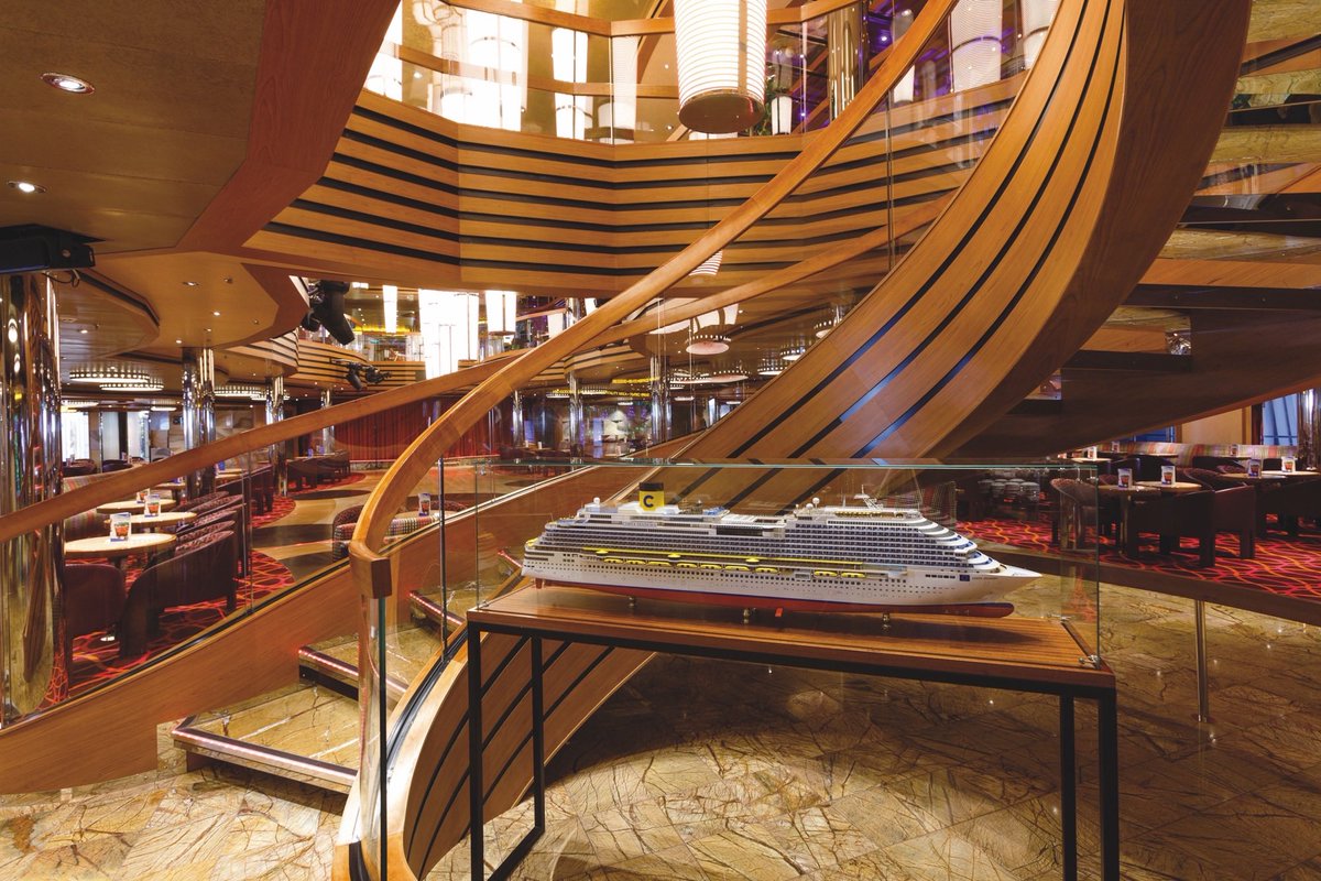 joyofcruising's tweet photo. Thursday #JoeFarcus, most prolific, renowned cruise ship designer of our time joins #TheJoyOfCruisingPodcast. Daily we are highlighting one of his designs. #CostaDiadema Gran Bar! Joe’s final #Carnival Corporation ship design, and #Costa flagship https://t.co/nP2GOcctim https://t.co/hl56R4k9kN