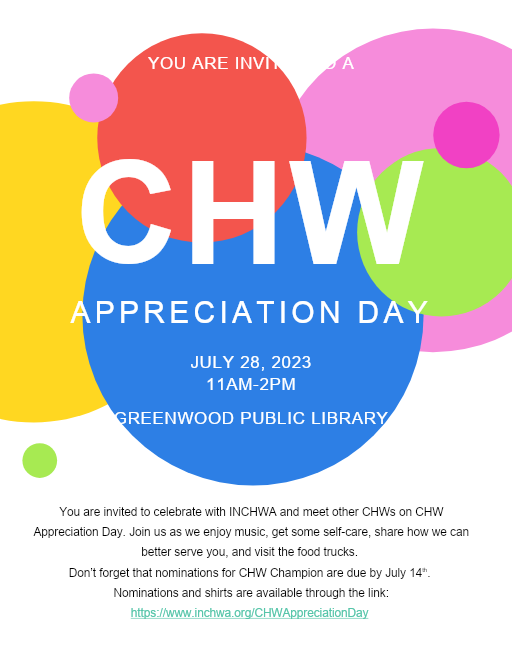 Join us for a CHW Appreciation Virtual Snack Break on July 24!

To register:
1:30 pm - eventbrite.com/e/chw-apprecia…
2:30 pm - eventbrite.com/e/chw-apprecia…
3:30 pm - eventbrite.com/e/chw-apprecia…