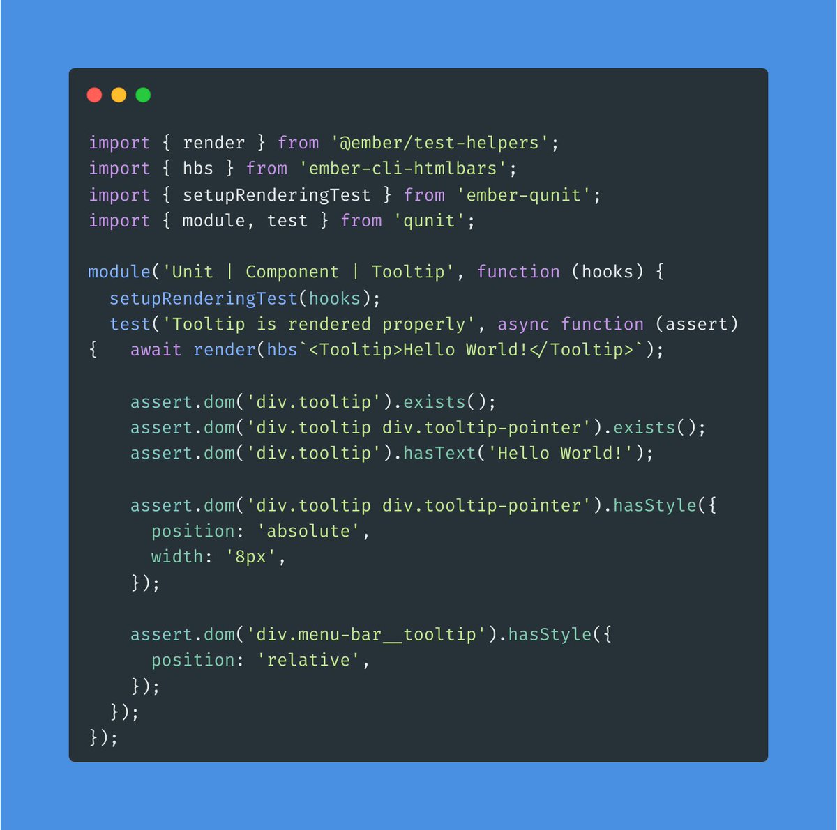 RitikJaiswal75's tweet image. 🔍 Level up your @emberjs game! After crafting that shiny new component, don&apos;t skip the crucial step—TESTING! 🧪 Embrace the built-in testing support, no need for external libraries. 💯 Rock-solid components, here we come! #EmberJS #Testing #WebDevelopment