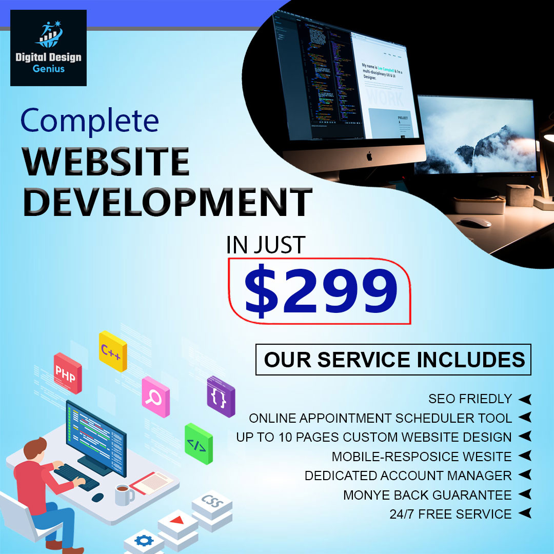 DigitalDesignG's tweet image. Digital Design Genius is offering a limited-time deal on website development. Get a beautiful, responsive website that will help you grow your business, all for just $299.
#websitedesign #webdevelopment #smallbusiness #startup #entrepreneur