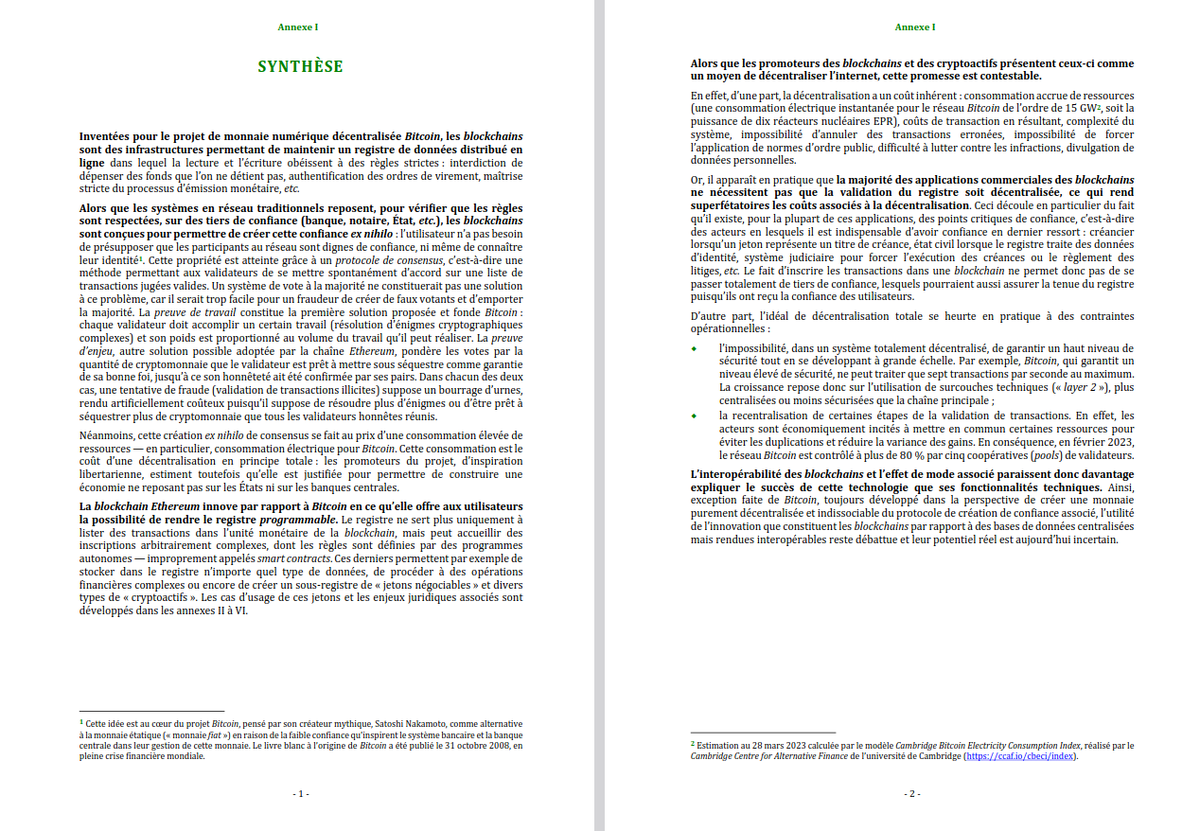 v_melot's tweet photo. Le rapport complet contient :
👉 une explication, pour le lecteur non averti, du fonctionnement des technologies blockchain et cryptoactifs, et un « fact checking » de certaines des promesses qui accompagnent ces technologies (annexes I et II) https://t.co/HpgOncUnhB