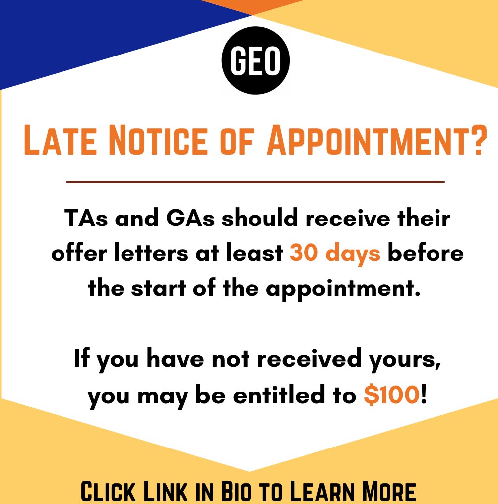 🚨ATTENTION!🚨

If you received a late notice of appointment, you may be entitled to $100! Please fill out the grievance form below if you received a late notice and check out today's GEO-L for further info.

Form: forms.gle/ywRwmDt78n8jbM…

GEO-L: uiucgeo.org/news/2023/4/19…