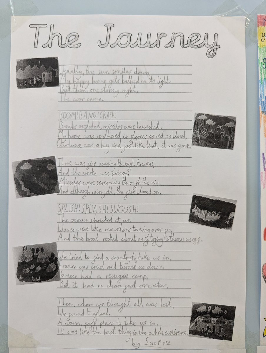 FishpondsCE's tweet photo. Year 5 children also wrote poetry linked to our book The Boy at the Back of the Class @OnjaliRauf https://t.co/ToCbj3yYrq
