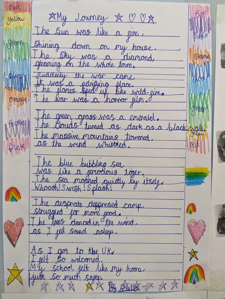 FishpondsCE's tweet photo. Year 5 children also wrote poetry linked to our book The Boy at the Back of the Class @OnjaliRauf https://t.co/ToCbj3yYrq