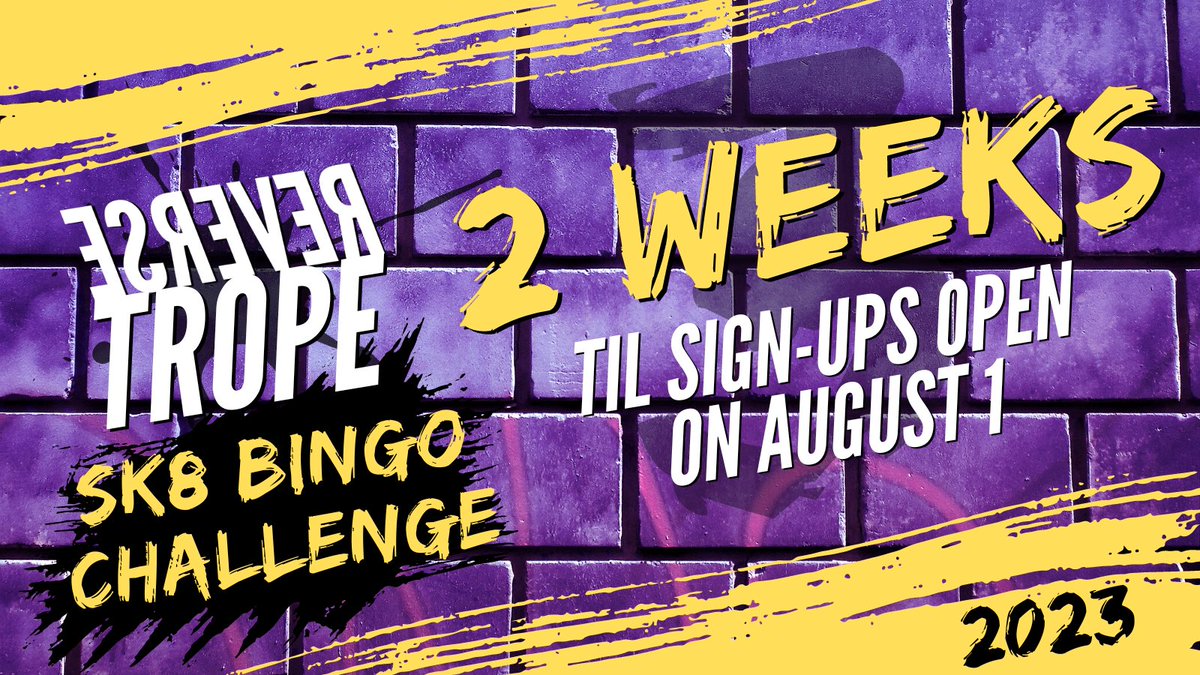 Sk8Bingo's tweet photo. RTs [✨] Sk8 fam, you blew us away!!! Thanks to your help, we added 40+ NEW tropes to our trope list, which you can check out here: https://t.co/8TK0xbWaNa

Are you ready for this?? There are two weeks left til sign-ups!! https://t.co/0R7bdF3FVe