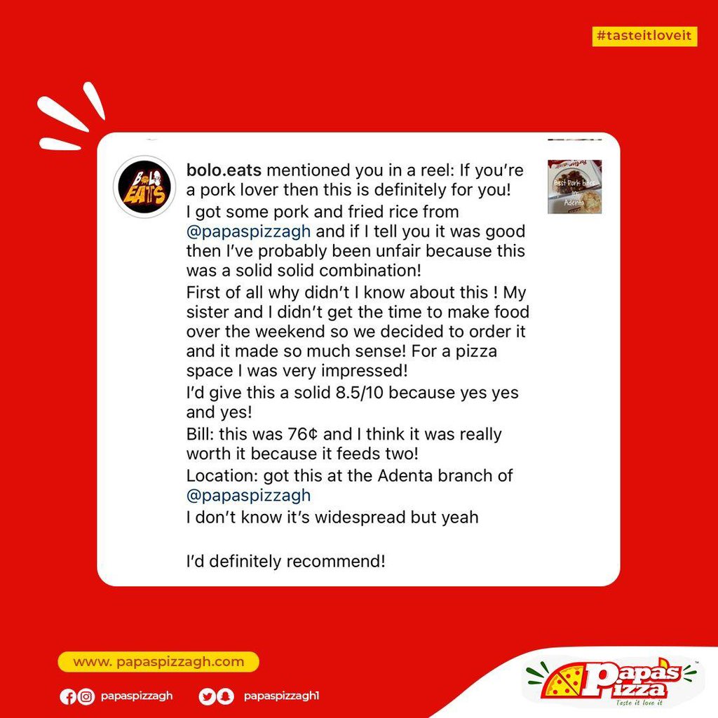 papaspizzagh1's tweet photo. Our friedrice and pork combo🫡perfect for first-timers!

Reviews like these are sent from heaven,we love to see it,thank you @bolo.eats😍🙏

Call 0241150555 or slide in our dms to order at a branch closest to you😎

#iykyk #solidcombo #tasteitloveit https://t.co/YCvvil1ZGp