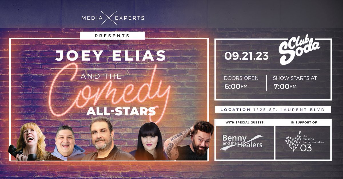 Marquez vos calendriers : Le 21 septembre à 19h, @everydayjoemtl revient sur scène pour notre douzième spectacle-bénéfice annuel : Joey Elias et les Comedy All-Stars : bit.ly/44vKlgT