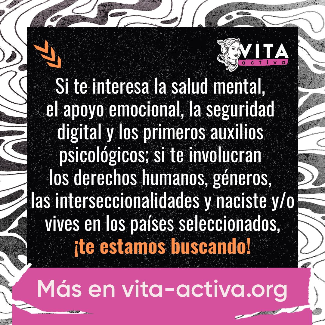 VitaActivaOrg's tweet photo. 🧵
Se llegó el día🤩🤩
En #VitaActivaOrg lanzamos convocatoria para nuevas acompañantes en nuestra #LíneadeAyuda 🙌🩷.
Vita trabaja en toda la región🌎 - y más allá 😉- y por eso estamos buscando compas de Perú, Guatemala, Ecuador, Chile, Brasíl o del Caribe 👀. https://t.co/nYXFeKd2mm