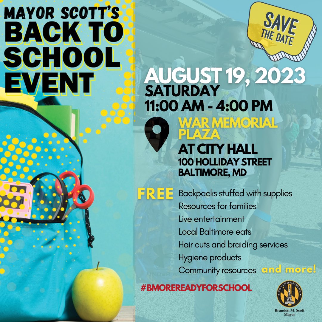 bmorechildren's tweet photo. 🚍Get ready to celebrate education, unity, and a bright future at
@MayorBMScott Big Back School Event ! 🎉📚 Join us as we come together to inspire, empower, and ignite the minds of our young learners. Let the festivities begin! ✨🎈 #MayorScott #MSB2S #BmoreReadyforSchool https://t.co/8Cxacfw5T1