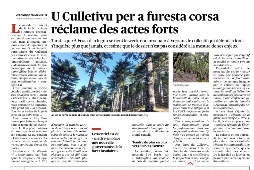 cullett_furesta's tweet photo. A la veille de a festa di u legnu de Vezzani-Nuceta un point du cullettivu sur la question forestière.

@FTViaStella @Corse_Matin @corsenetinfos @alta_frequenza @ParolesdeCorse @FranceBleuRCFM @rcfcorsica @IsulaCorsica @Gilles_Simeoni @JC_Angelini @CIF_Assemblea @SoffiuNovuAC https://t.co/VKQ0X9NMid