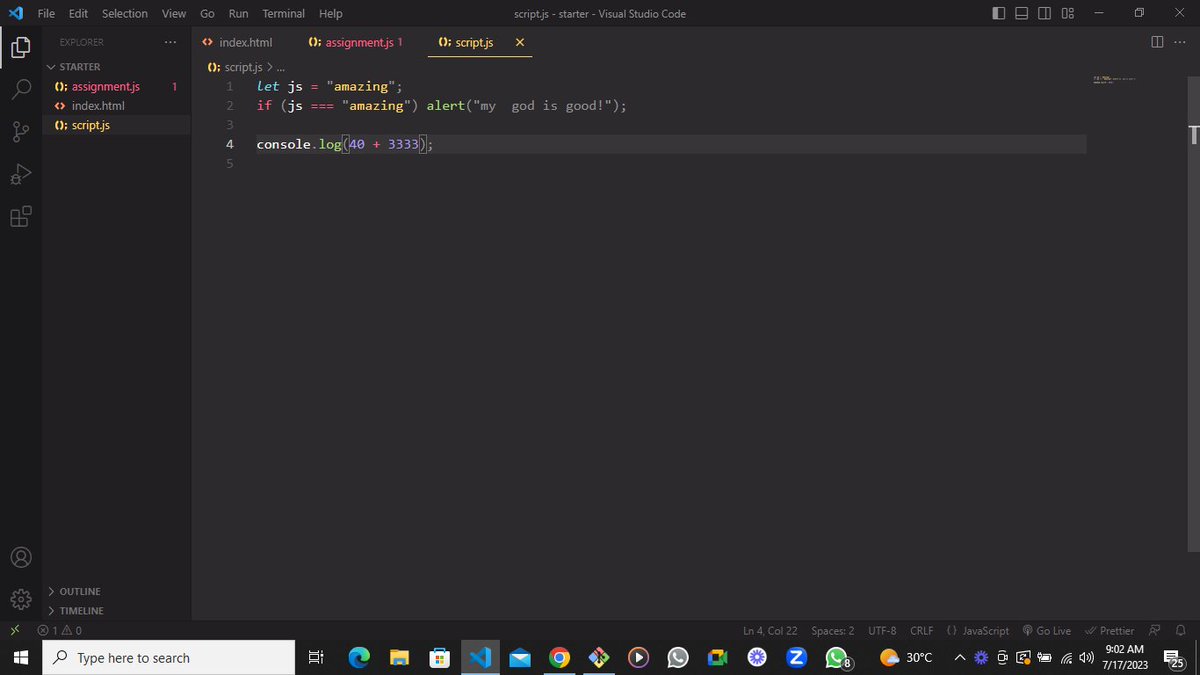 loveamos83's tweet photo. Hi , so i started a fresh journey yesterday.
i started learnig  #js(javascript),
and i finished the fundamentals part1
i learnt (intro to js, linking js file, values and variables, data type etc.
it was fun, but i was sleepy at a point🥰😄.
DAY1✅ https://t.co/ramHkezCAq