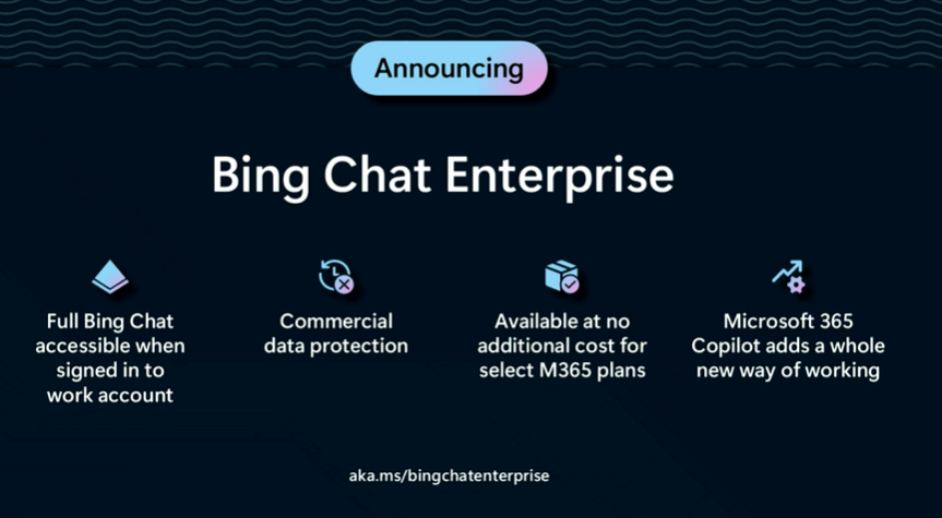 Well, curious about #BingChatEnterprise : 'ChatGPT with Enterprise data...'  #microsoftinspire