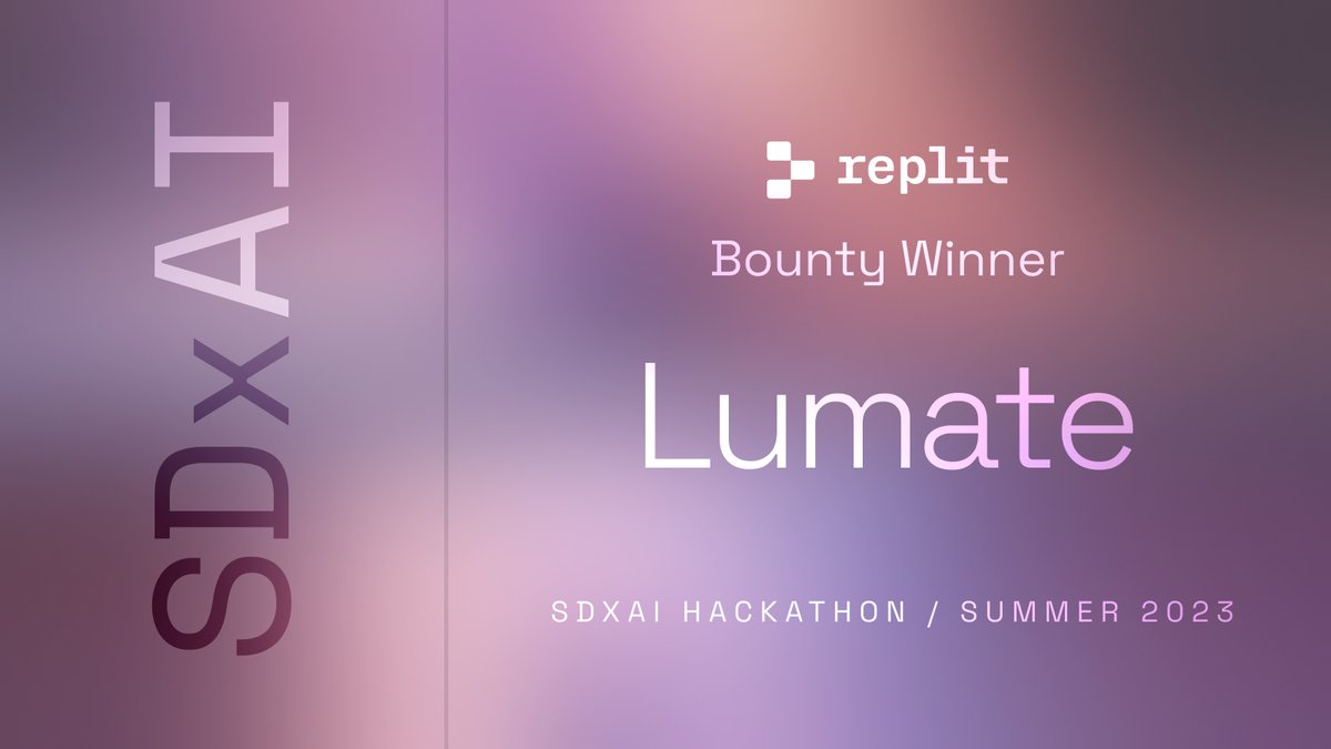 SDxCommunity's tweet photo. 🏅The winner of @Replit bounty is Lumate by @asantana 

Lumate combines AI with a human-centric voice to put 3 dedicated digital coaches in your pocket: a Business Coach, Personal Life Coach, and Fitness Coach

Check it out here 👉https://t.co/e8A2YTpsXb https://t.co/c3Ic8oIsGd