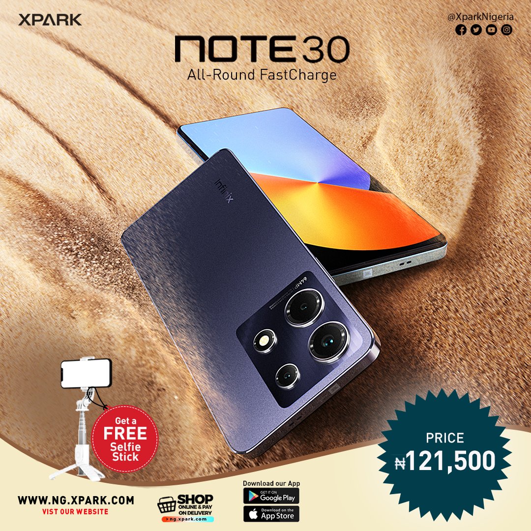 33W
Sound by JBL
6.66"AMOLED
5000mAh
64MP📷
Helio G85
8GB
Note30 Take Charge.24/7.
Buy the Note 30 and get a FREE TRIPOD STICK📷📷
