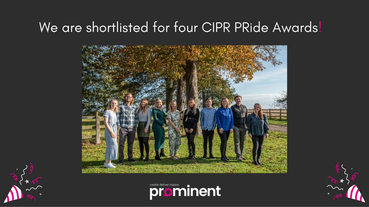 We are thrilled to share we have been shortlisted for an incredible four awards at the local PR industry’s biggest annual ceremony. <a href="/CIPR_Awards/">CIPR Awards</a>

Read about the shortlisted case studies in our latest blog: rb.gy/tfzcy 

#prawards #prominentpr #pr #thebestteam