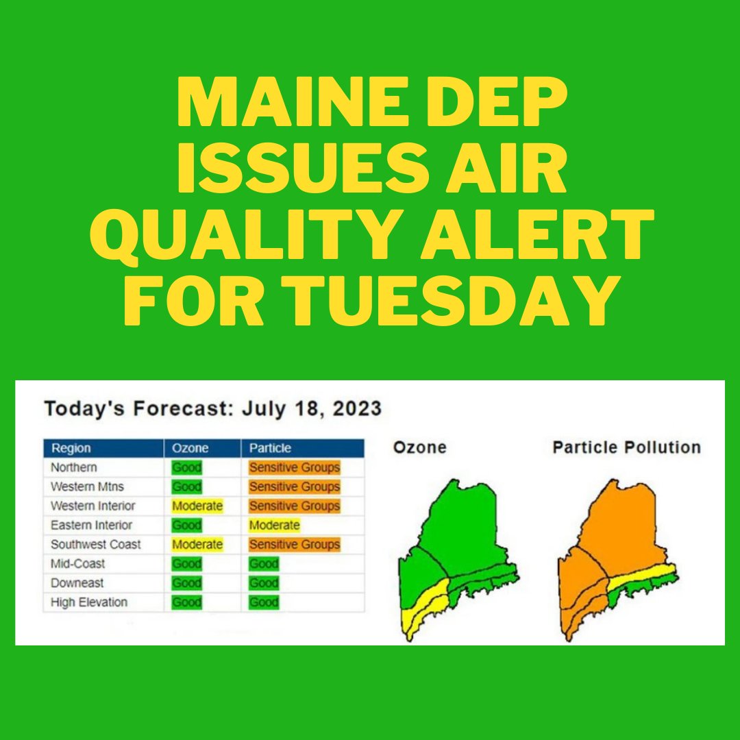 Have you checked the air quality in your area today?
Particle pollution concentrations are expected to reach “Unhealthy for Sensitive Groups” levels due to wildfire smoke in western Canada.

🫁apps.web.maine.gov/cgi-bin/online…