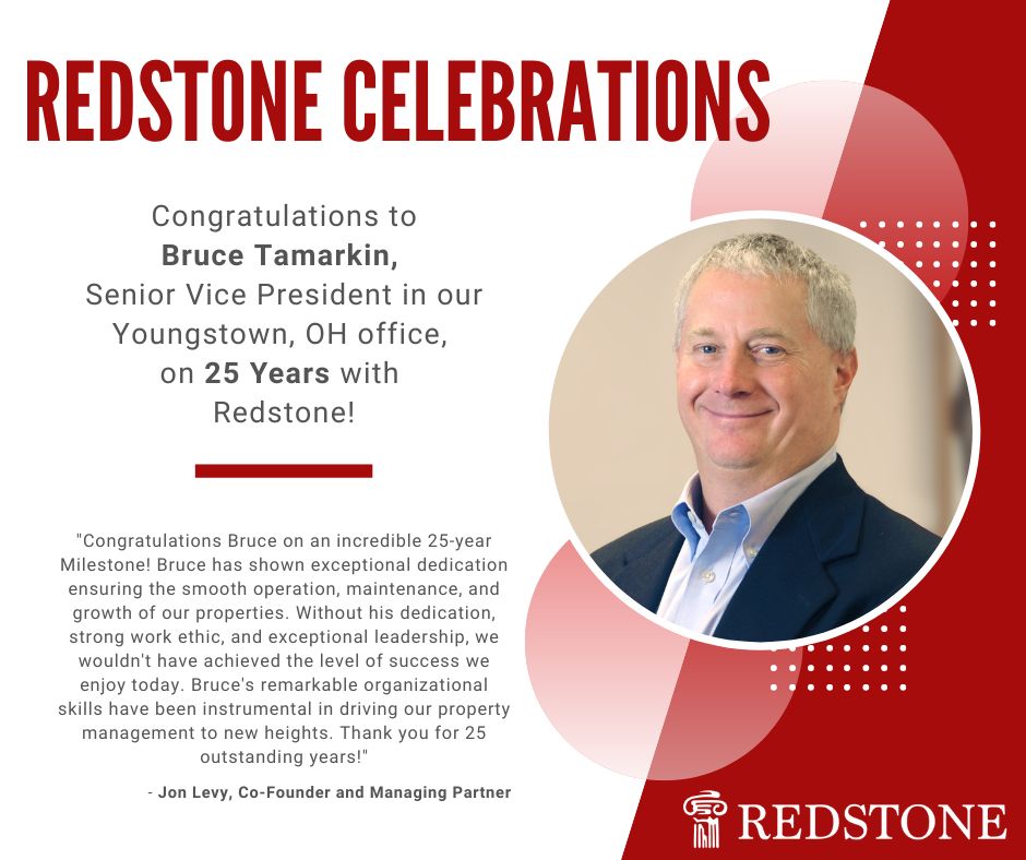 Last week marked Bruce Tamarkin's 25-year anniversary with Redstone Investments! We are so grateful to have you a part of our team and are looking forward to the years to come. Thank you for all that you do - Congratulations and Thank You, Bruce!

#Milestone #TeamRedstone