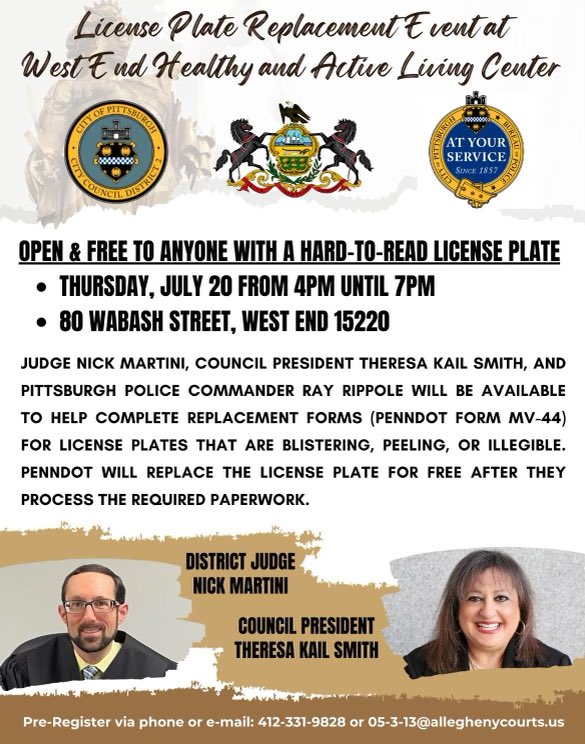 Is your license plate peeling or hard to read? Stop by the License Plate Replacement Event and fix your plate for free. Thursday, July 20 4pm - 7pm 80 Wabash Street