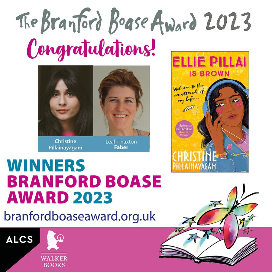 Congratulations to this year's @BranfordBoase winner for outstanding writing:  @CPillainayagam's 'Ellie Pillai is Brown', with a soundtrack by the author. Borrow from your library today 😍