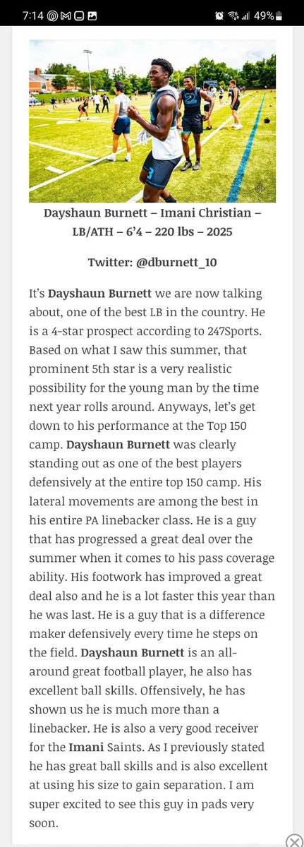 Dayshaun Burnett ( LB/ATH ) (@dburnett_10) on Twitter photo Thank you for the write up🙏🏾 <a href="/PA_TodaySports/">PA Today</a> <a href="/wpialsportsnews/">WPIAL Sportsmen</a> <a href="/210ths/">2Tenths Speed & Agility</a> <a href="/Chise89/">Coach LaRoi Johnson LLC</a> <a href="/ImaniCAFootball/">Imani⚜️🏈</a> Thank you for the write up🙏🏾 <a href="/PA_TodaySports/">PA Today</a> <a href="/wpialsportsnews/">WPIAL Sportsmen</a> <a href="/210ths/">2Tenths Speed & Agility</a> <a href="/Chise89/">Coach LaRoi Johnson LLC</a> <a href="/ImaniCAFootball/">Imani⚜️🏈</a>