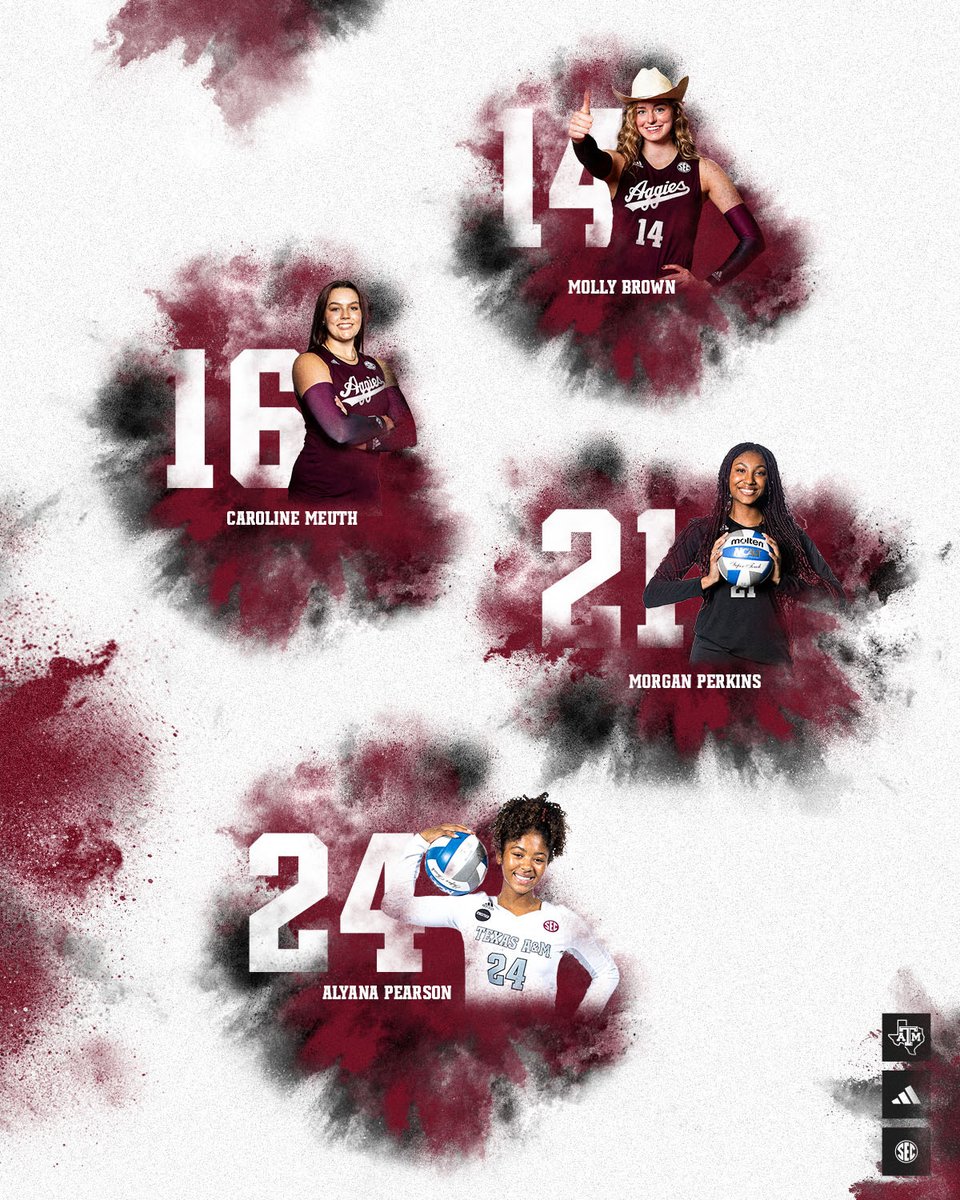 AggieVolleyball's tweet photo. Time to put some names with some numbers 👀

Our 2023 roster is officially live ‼️

💁‍♀️ https://t.co/AtUl4OOyC5

#GigEm | #AggieVB https://t.co/7QsCyx2etl