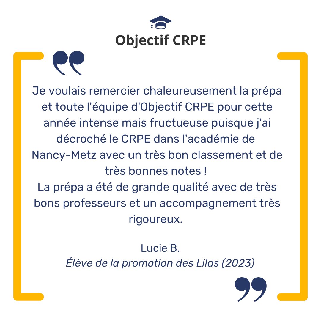 ObjectifCrpe's tweet photo. Découvrez le témoignage de Lucie. B, lauréate du CRPE 2023 et élève de la promotion des Lilas chez Objectif CRPE ! 😍
#crpe #crpe2023 #objectifcrpe #professeurdesecoles #témoignage https://t.co/kbM902Njwi