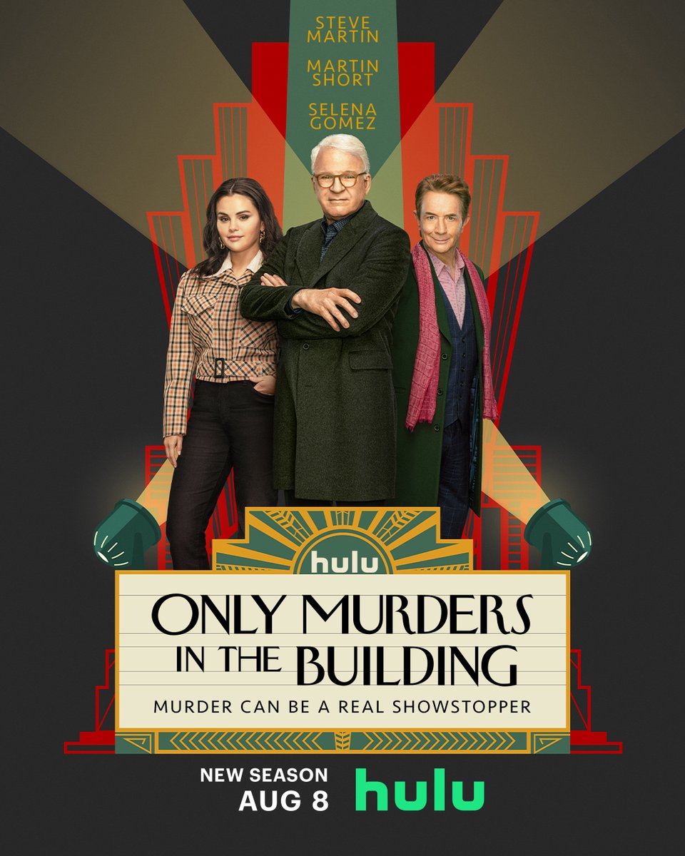 OnlyMurdersHulu's tweet photo. Murder can be a real showstopper. 🎭🔍 Season 3 of #OMITB premieres August 8 on @hulu. https://t.co/jdDDdeZTZW