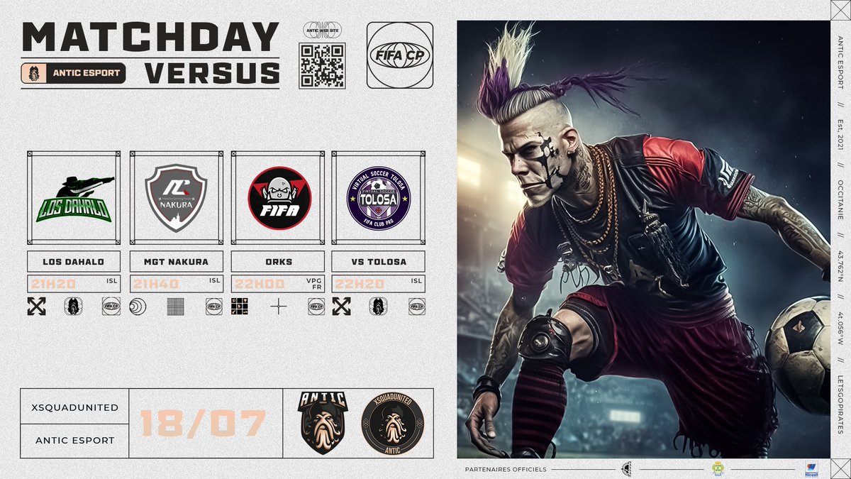𝗠𝗔𝗧𝗖𝗛𝗗𝗔𝗬 ⚽️ // <a href="/xSquadUnited/">xSquadUnited</a> 🏴‍☠️
<a href="/VPGFrance_/">VPG France</a> 🇫🇷 &amp; @ISL_EA 🏖️

✈️ <a href="/LOS_DAHALO/">FT DAHALO 🟢⚫️</a> • 𝟮𝟭𝗵𝟮𝟬
✈️  @MGTNakura • 𝟮𝟭𝗵𝟰𝟬
🏟️ <a href="/orKsGP_Fifa/">orKs GP #E-Foot</a> • 𝟮𝟮𝗵𝟬𝟬
🏟️ <a href="/VSTolosa/">VSTOLOSA OFFICIEL #EAFC26 #Efootball #FM26 #RL</a> • 𝟮𝟮𝗵𝟮𝟬

4 matchs ce soir pour conclure cette courte semaine #FIFA23 ! 🖤🦑
