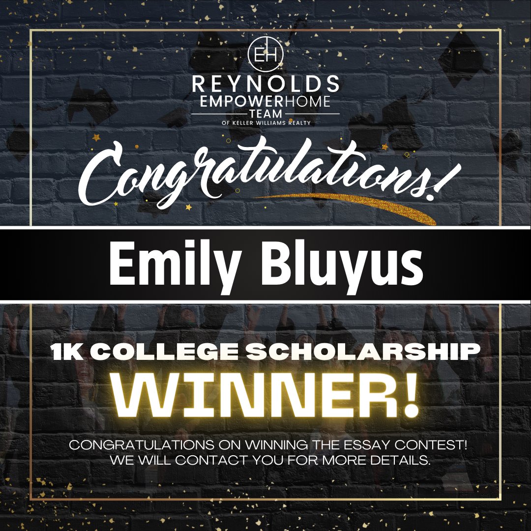 ReynoldsEHTeam's tweet photo. 🎉 Join us in congratulating Emily Bluyus - the winner of our 1K College Scholarship! 🏆🎓#Congratulations!!! We will contact you for more details. A big thank you to all the essay contest participants! Stay tuned for more exciting contests and opportunities in the future! https://t.co/cz7glWEWAr