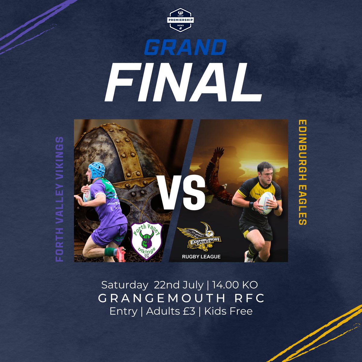 The countdown is on…

This Saturday, Scotland Rugby League’s Mens Premiership reaches it’s finale!

Silverware and opportunity up for grabs, which side has what it takes.

Forth Valley Vikings vs Edinburgh Eagles

All to play for

🏴󠁧󠁢󠁳󠁣󠁴󠁿