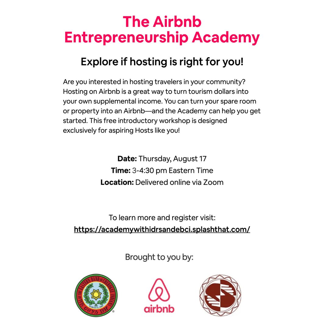 Join us for the Airbnb Entrepreneurship Academy! 
This is a free introductory workshop and will be on Thursday, August 17th. 
Learn more at: academywithidrsandebci.splashthat.com
