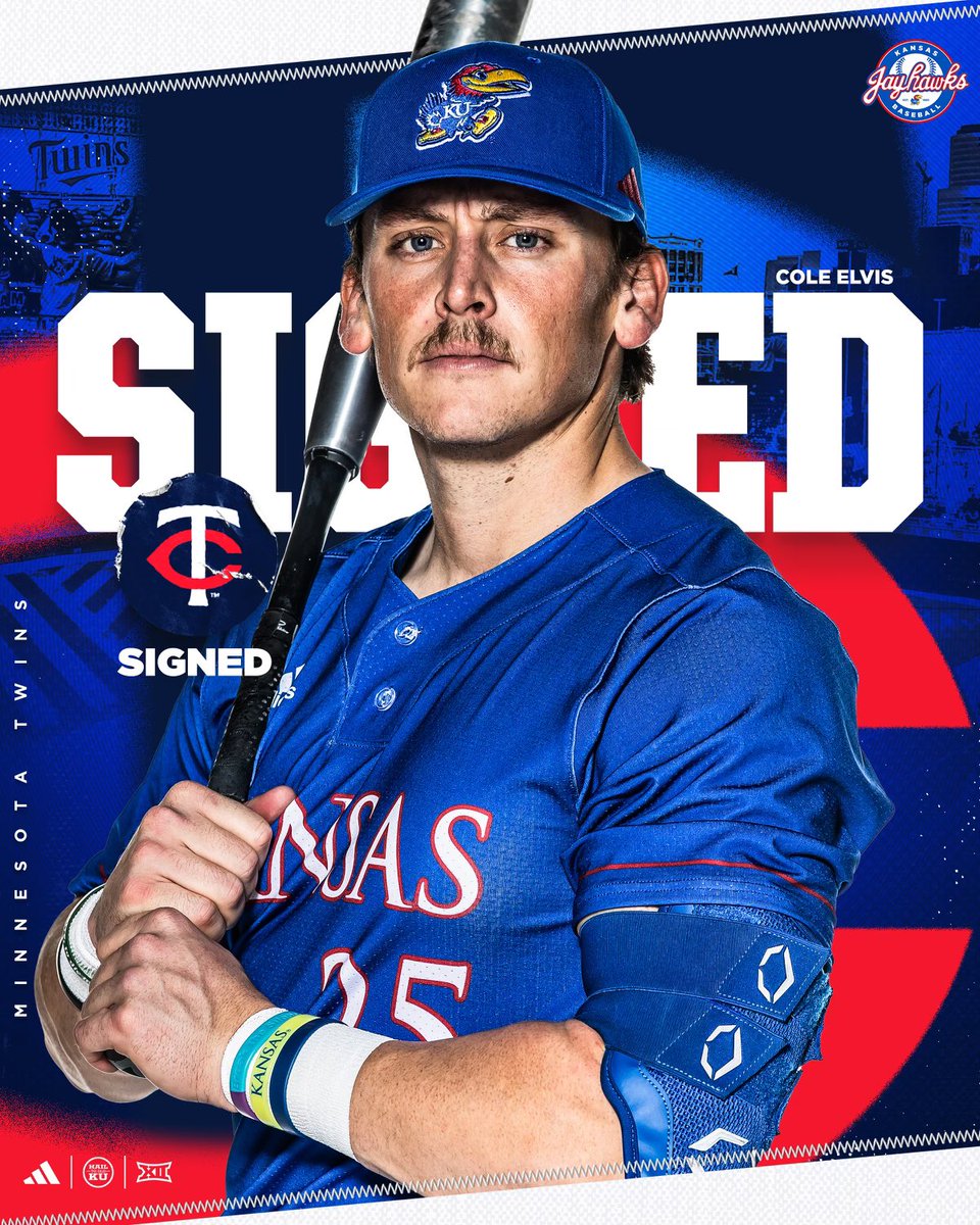 Kansas Baseball (@kubaseball) on Twitter photo The #MNTwins are getting a great one‼️
<a href="/Cole_Elvis/">Cole Elvis</a> has officially signed with the <a href="/Twins/">Minnesota Twins</a>
#RockChalk The #MNTwins are getting a great one‼️
<a href="/Cole_Elvis/">Cole Elvis</a> has officially signed with the <a href="/Twins/">Minnesota Twins</a>
#RockChalk