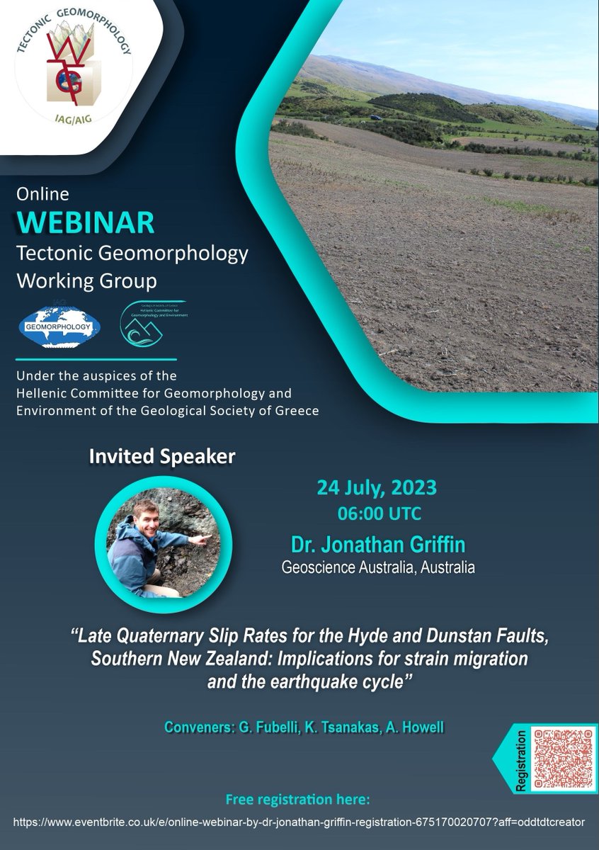 The fifth (and last!) webinar of the series organised by our Working Group 'Tectonic Geomorphology' is next Monday 24th July at 06:00 UTC! Find details under 'Forthcoming activities' here: geomorph.org/tectonic-geomo…
and register for free here: eventbrite.co.uk/e/online-webin…