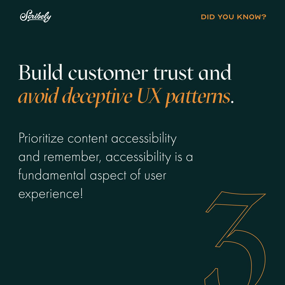 HelloScribely's tweet image. How do you build trust with your customers and avoid deceptive, inaccessible #UX patterns? Start by ensuring your content is honest, accessible, and able to be effectively communicated to all users. Prioritize #AccessibleContent like image alt text.