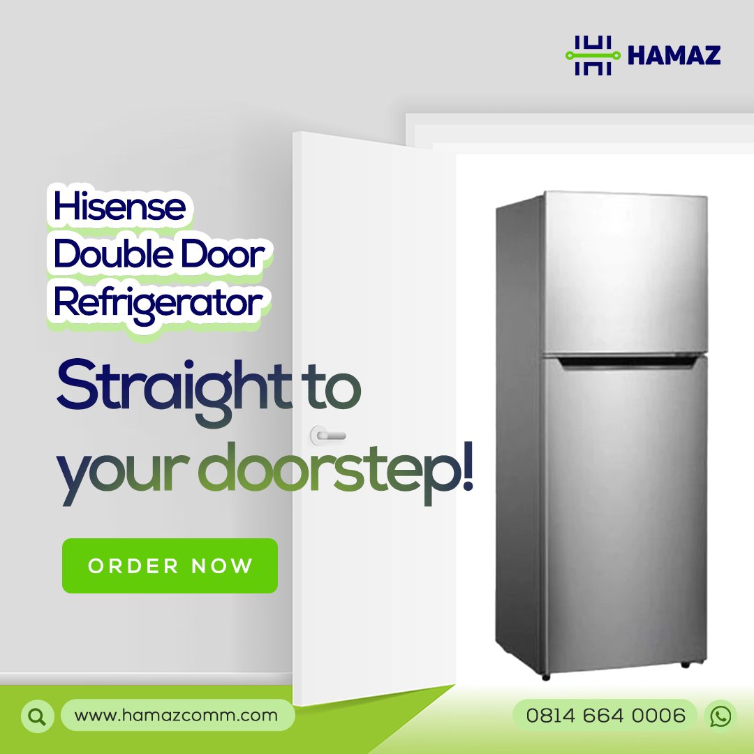 The Hisense double door refridgerator has super cooling functionality and flexible storage solutions for all of your fresh food.

Get yours from Hamaz stores now! 

Doorstep delivery is also available. Call 08032032099/ WhatsApp - 08146640006 to order.

 #hisenserefrigerator