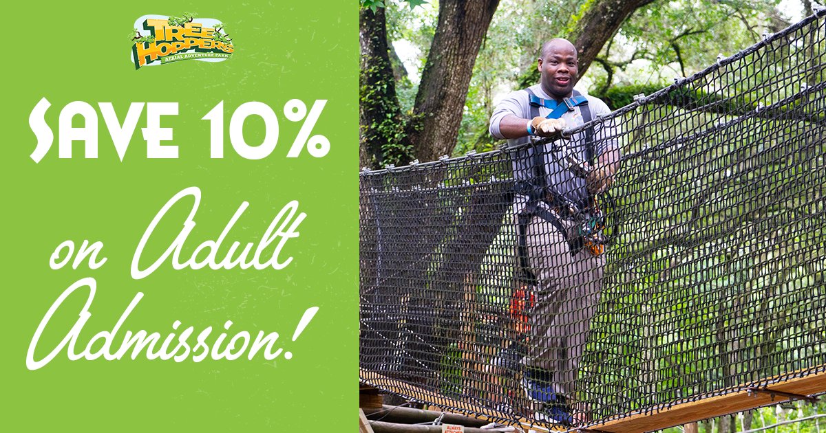 TreeHoppers's tweet image. This Wednesday (07/19)- Friday (07/21), save 10% when you purchase your adult admission online ⭐

Get the catchphrase code online at: hbit.ly/3L2TYw9

#TreeHoppers #Special #TampaFL #DadeCityFL #Orlando #Summer #Adventure