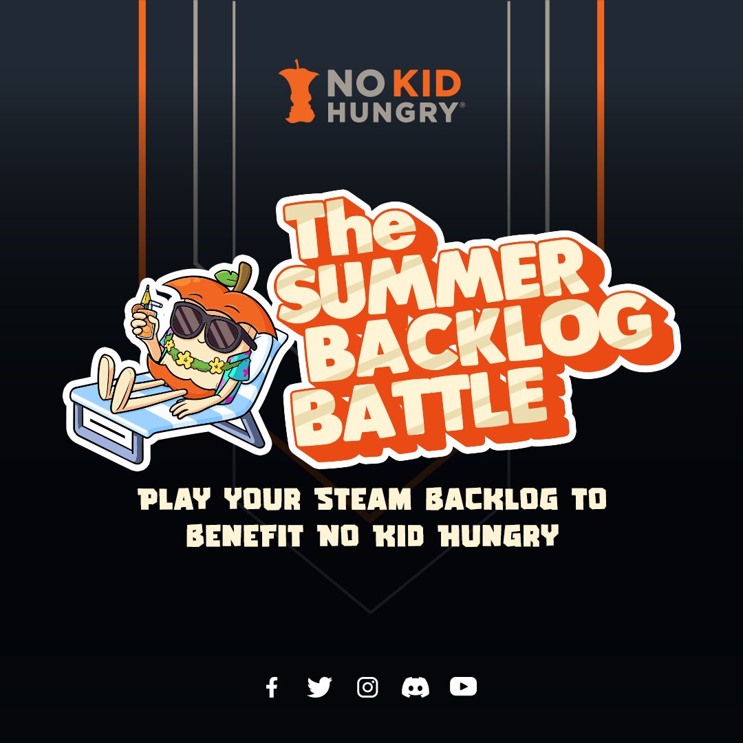 STREAM_NKH's tweet photo. We’re holding a gaming backlog event starting July 23rd! Clean the dust off your Steam library and climb the leaderboard in an epic battle to see who plays the most. Streaming gets you more points! #SummerBacklogBattle

@Tiltify @Steam #fundraising #EndChildhoodHunger https://t.co/nLpqx5YboS