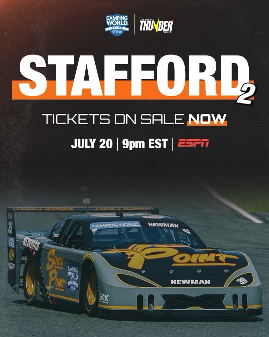 This week we are back @StaffordSpeedwy for the Thursday Night Thunder @SRXracing race. Get your tickets on sale now! Can’t wait to give it another shot.