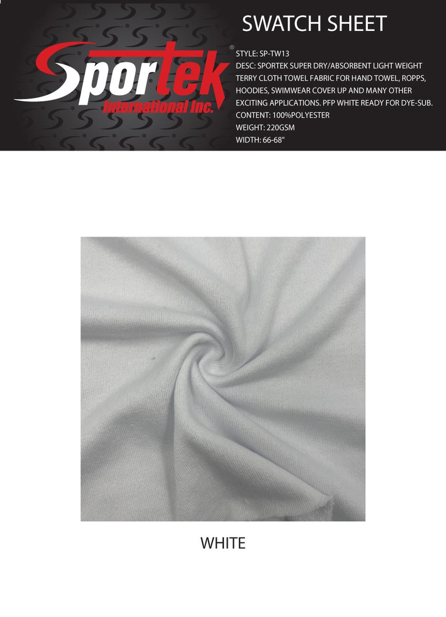 SportekInternat's tweet photo. 🐣. Offer Xtras! SP-TW13 Sportek Super Dry Absorbent Light Weight Terry Cloth Towel Fabric for $5.00 #sublimation #fabric https://t.co/h0aFmYcKHH